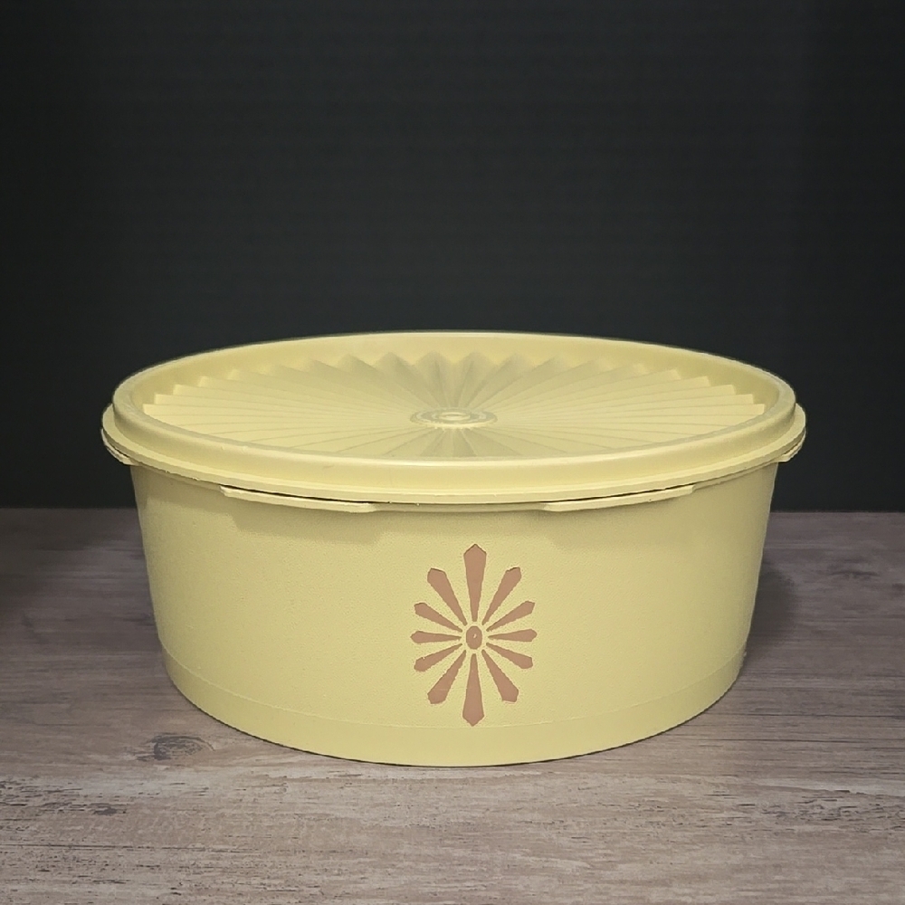 Vintage Tuppeware Yellow Servalier Food Storage Container 1204 and 1205